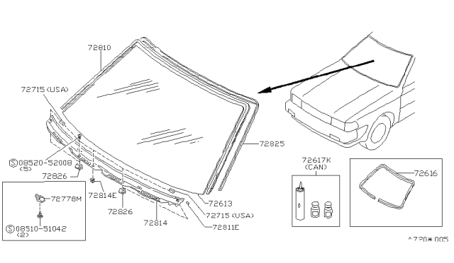 1985 Nissan Maxima MOULDING-Windshield Lower Center Diagram for 72772-16E20