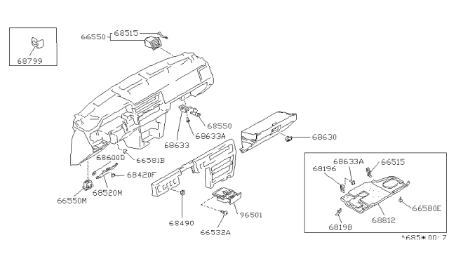 1986 Nissan Maxima Ash Tray Instrument Diagram for 68800-13E05