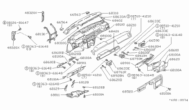 1988 Nissan Maxima Cover-Instrument Lower RH Brown Diagram for 68920-42E01