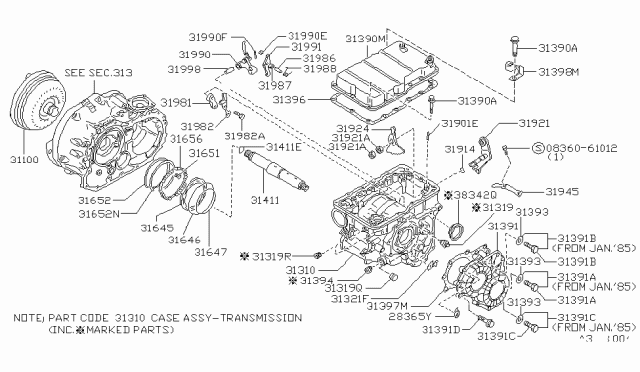 1986 Nissan Maxima Case ASY Trans Diagram for 31310-21X14