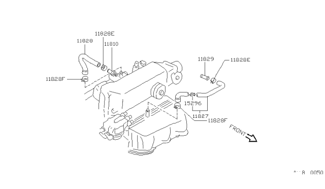 1985 Nissan Maxima Hose-Throttle Chamber To 3 Way Connector Diagram for 11827-D6100