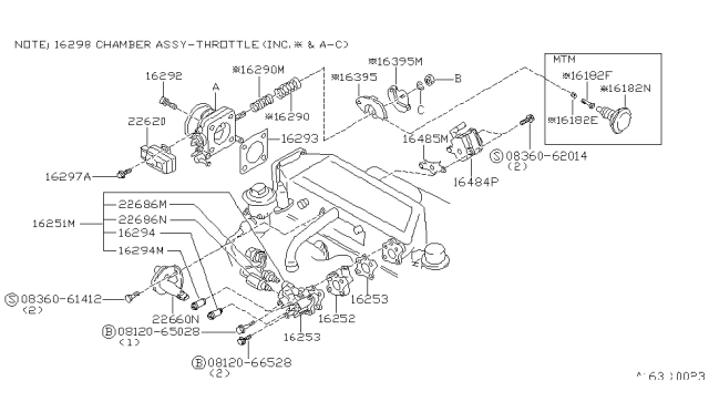 1987 Nissan Maxima Throttle Body Diagram for 16118-16E12