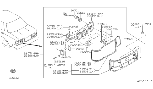 1987 Nissan Maxima Lamp Assembly-Rear Combination LH Diagram for B6555-29E60