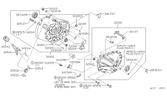 1986 Nissan Maxima Transmission Case & Clutch Release Diagram 1