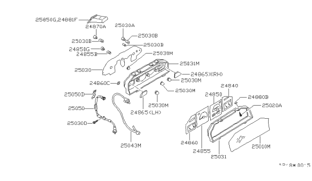 1986 Nissan Maxima Speedometer Assembly Diagram for 24850-15E01