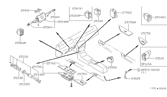 1986 Nissan Maxima Switch Power Window Front Diagram for 25410-16E00
