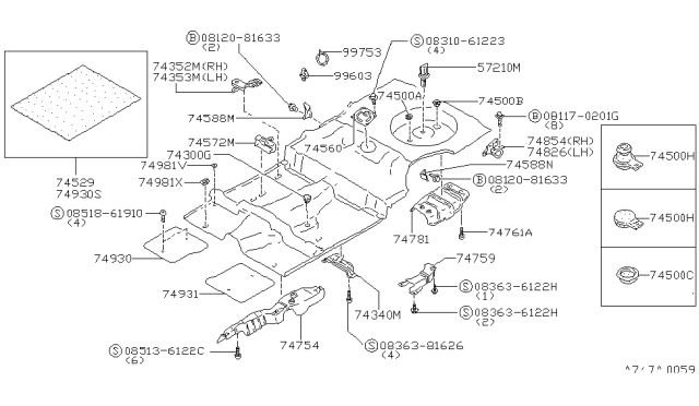 1986 Nissan Maxima Bracket Assembly-Rear Seat Support LH Diagram for 74835-D4001