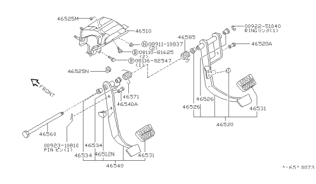 1986 Nissan Maxima Bracket Assembly Pedal Diagram for 46510-16E00