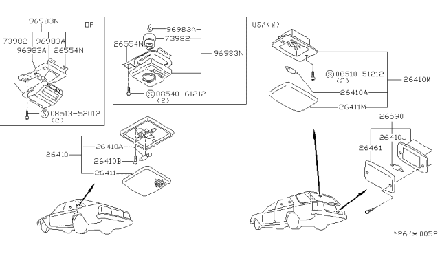 1987 Nissan Maxima Lamp Assembly Map Diagram for 26430-15E01