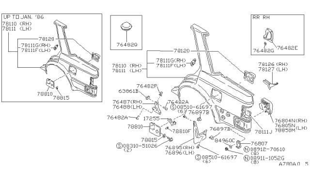 1986 Nissan Maxima Spacer-Sill Moulding Diagram for 78866-28E00