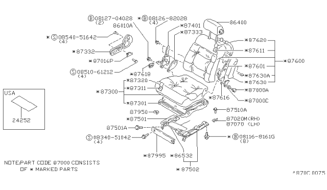 1987 Nissan Maxima Slide RH Seat Inside Diagram for 87502-38E05