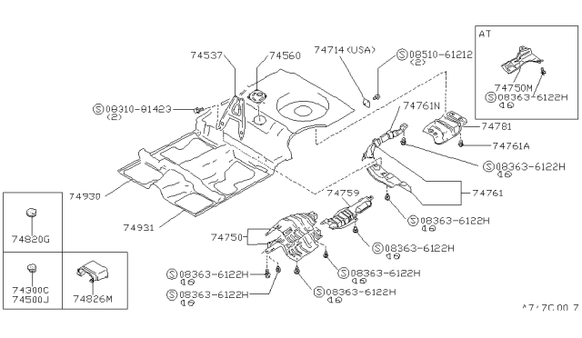 1988 Nissan Maxima INSULATOR Assembly-Heat Front Floor Diagram for 74752-D4001
