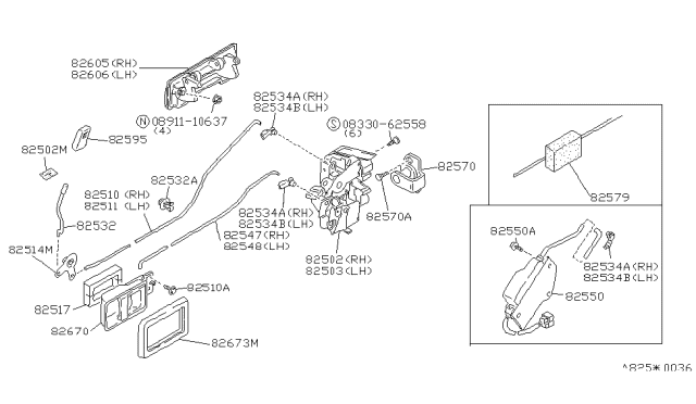 1987 Nissan Maxima Rear Door Outside Handle Assembly Left Diagram for 82605-16E03