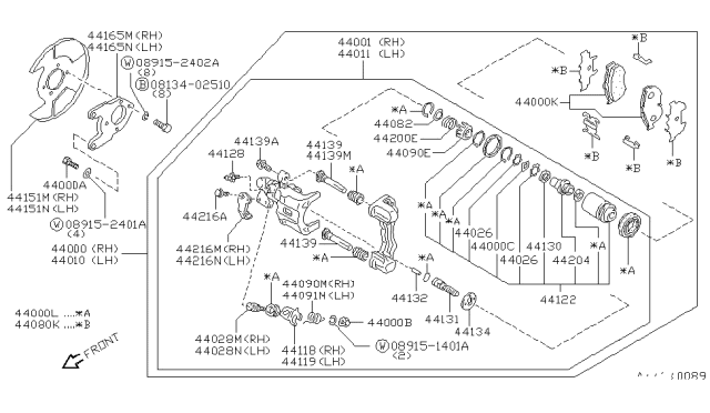 1988 Nissan Maxima CALIPER Assembly LH Diagram for 44011-16E03