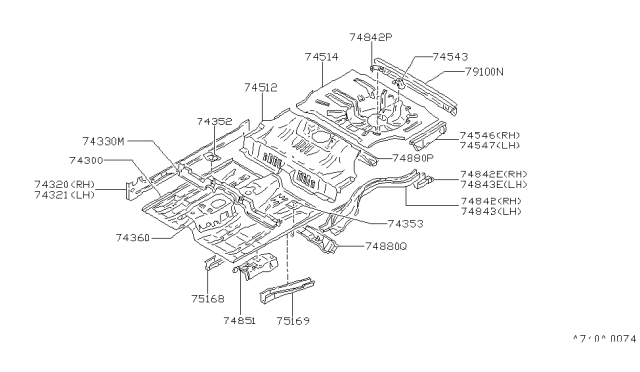 1986 Nissan Maxima Extension-Member Side Rear LH Diagram for 75521-01E01