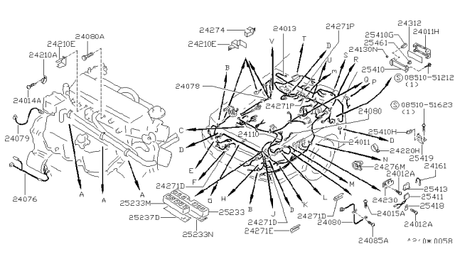 1986 Nissan Maxima Harness Assy-Engine Room Diagram for 24010-38E15