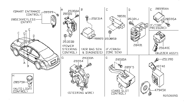 2009 Nissan Altima CONTROLER Assembly-Key Less Diagram for 28595-JA00A