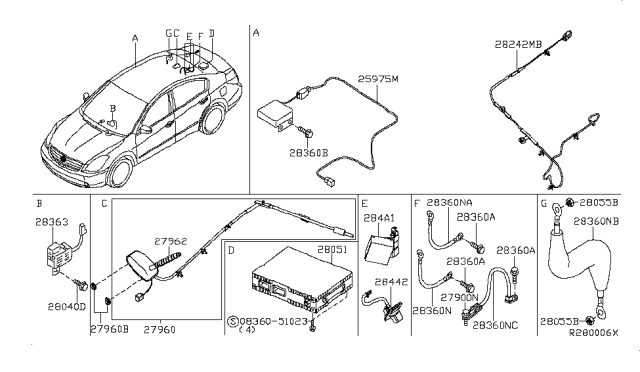 2009 Nissan Altima Antenna Assembly Diagram for 28208-JA800