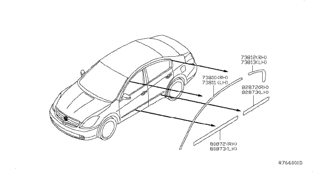 2011 Nissan Altima Moulding-Roof Drip,Rear RH Diagram for 76816-JA000