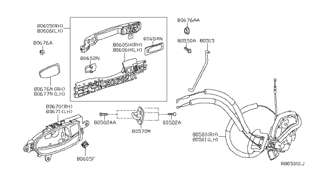2009 Nissan Altima Front Door Outside Handle Assembly, Right Diagram for 80606-ZN95A