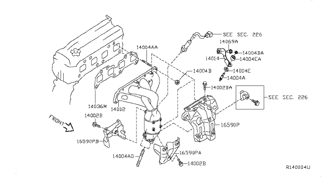 2007 Nissan Altima Exhaust Manifold Assembly Diagram for 14002-JA91E