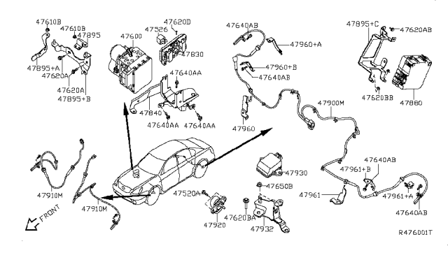 2009 Nissan Altima Anti Skid Actuator Assembly Diagram for 47600-JA80A