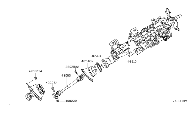 2010 Nissan Altima Joint-Steering Lower Diagram for 48080-JA80B