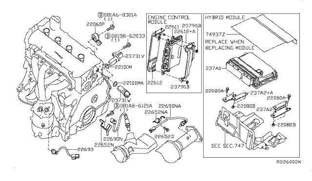 2007 Nissan Altima Engine Control Module Diagram for 23710-JA81B