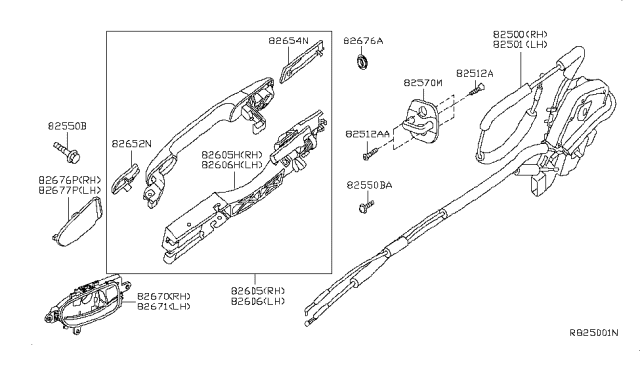 2011 Nissan Altima Rear Door Outside Handle Assembly Right Diagram for 82606-ZN71A