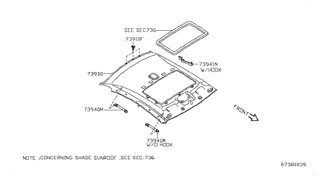 2009 Nissan Altima Module Assembly-Roof Trim Diagram for 739B0-ZN49B