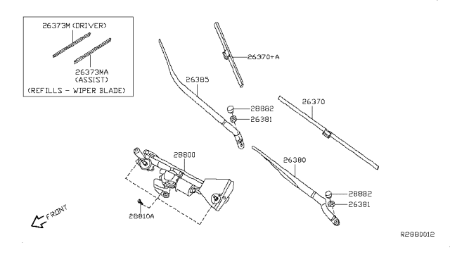 2008 Nissan Altima Windshield Wiper Arm Assembly Diagram for 28886-JA000