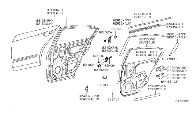 2007 Nissan Altima Rear Door Panel & Fitting Diagram 2