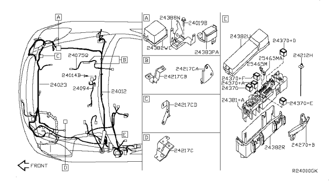2009 Nissan Altima Harness Assy-Engine Room Diagram for 24012-JA70D