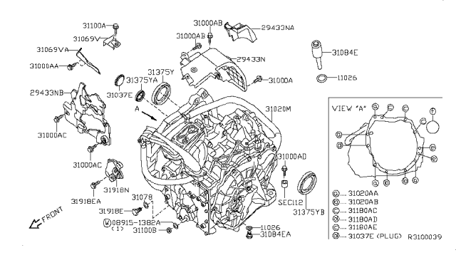 2009 Nissan Altima Automatic Transmission Assembly Diagram for 31020-JA80A