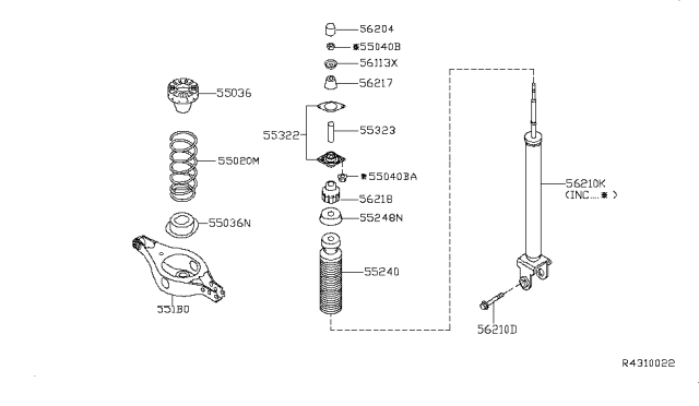 2008 Nissan Altima Bound Rear Suspension Bumper Assembly Diagram for 55240-JA00A