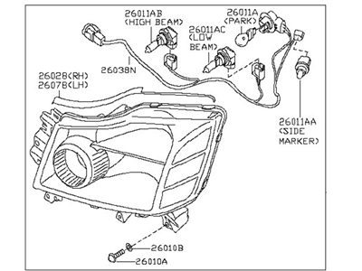 Nissan 26010-7S026 Passenger Side Headlight Assembly