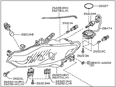 Nissan 26010-1AA2A Passenger Side Headlight Assembly