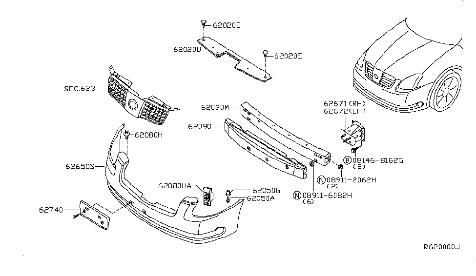 Nissan Genuine Parts 62211-9N00A Driver Side Front Bumper Bracket 