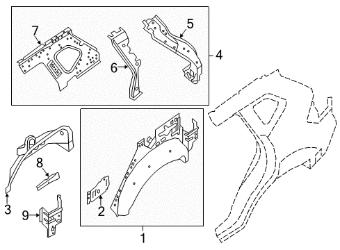 2020 Nissan Rogue Inner Structure - Quarter Panel Diagram 1