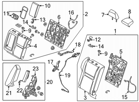 2021 Nissan Rogue Rear Seat Components Diagram 3