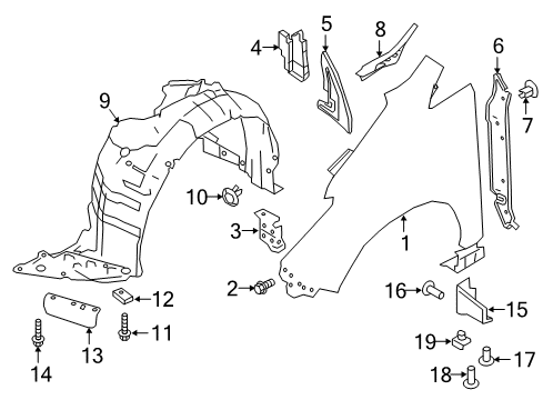 2021 Nissan Leaf Fender & Components, Exterior Trim Diagram