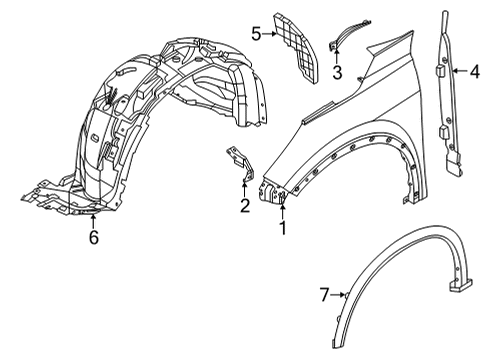 2021 Nissan Rogue Fender & Components, Exterior Trim Diagram