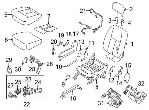 2020 Nissan Titan Passenger Seat Components Diagram 1