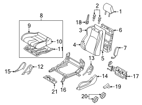 2020 Nissan 370Z Driver Seat Components Diagram 3