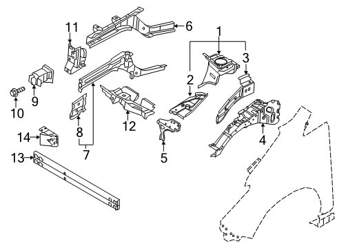 2021 Nissan Leaf Structural Components & Rails Diagram