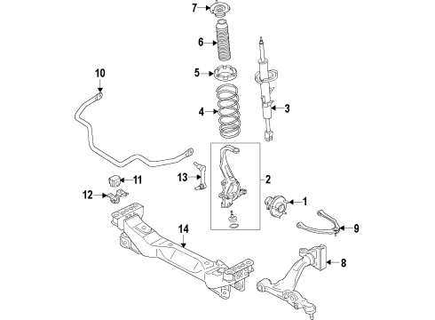 2021 Nissan GT-R Front Suspension Components, Lower Control Arm, Upper Control Arm, Stabilizer Bar Diagram 2