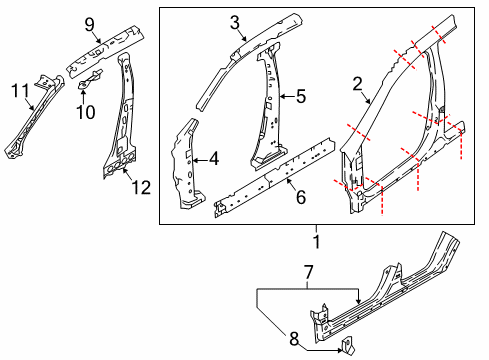 2022 Nissan Rogue Sport Aperture Panel, Inner Components, Rocker Panel Diagram