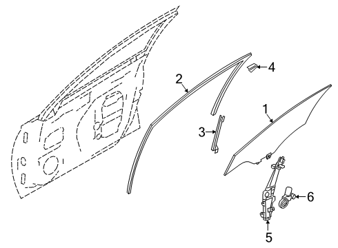 2021 Nissan Altima Front Door Glass & Hardware Diagram 1