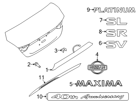2020 Nissan Maxima Spoiler, Exterior Trim Diagram