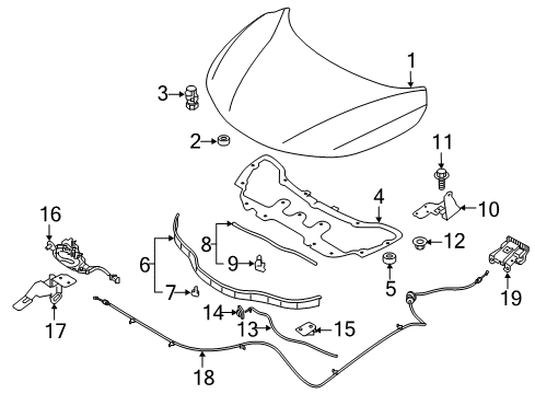2021 Nissan Rogue Sport Hinge Assembly-Hood,RH Diagram for 65400-6MR0A